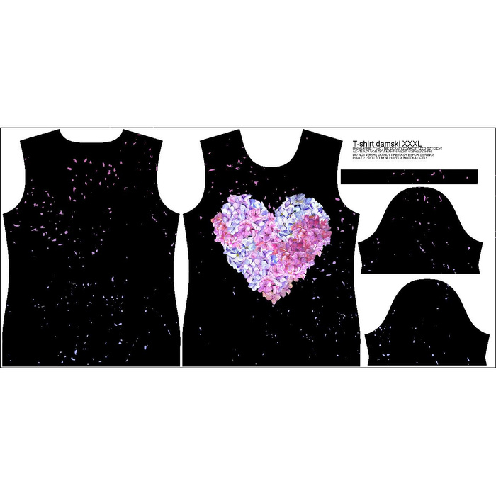 WOMEN’S T-SHIRT - HEART FLOWERS / black - sewing set L