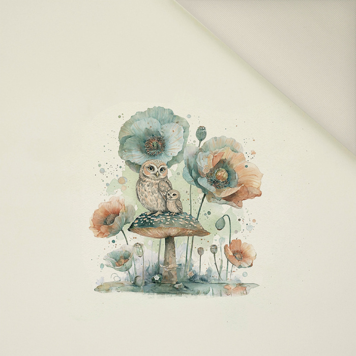 OWL FAMILY - panel (60cm x 50cm) - Welur tapicerski