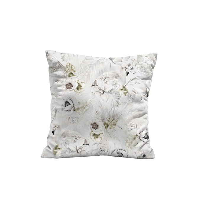 PODUSZKA 45X45 - WHITE FLOWERS WZ. 1 - welur tapicerski - zestaw do uszycia