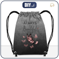 GYM BAG - ALWAYS BEAUTIFUL (GLITTER BUTTERFLIES) / ACID WASH GREY - big
