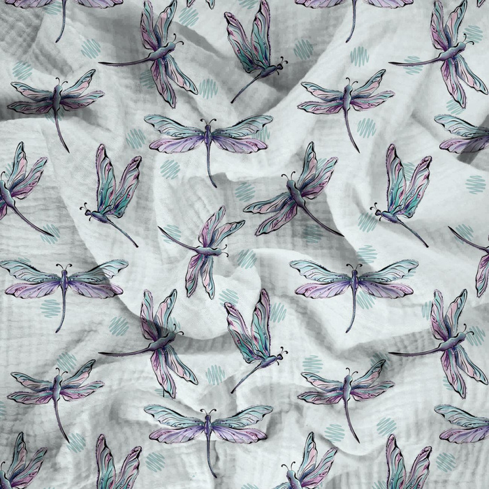 LIBELLEN M.2 (LIBELLEN UND PUSTEBLUMEN) - Baumwoll Musselin