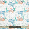 DOLPHINS pat. 3 (MAGICAL OCEAN) / white - Cotton woven fabric