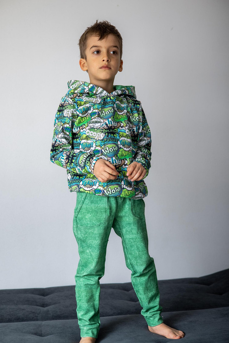 Children's tracksuit (OSLO) - SPACESHIP (SPACE EXPEDITION) / STRIPES - looped knit fabric (146/152)