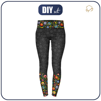 WOMEN'S THERMO LEGGINGS (GRETA) - LOWICZ FOLKLORE / black - sewing set XXL