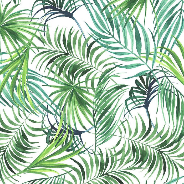 PALM LEAVES pat. 4 / white - Waterproof woven fabric