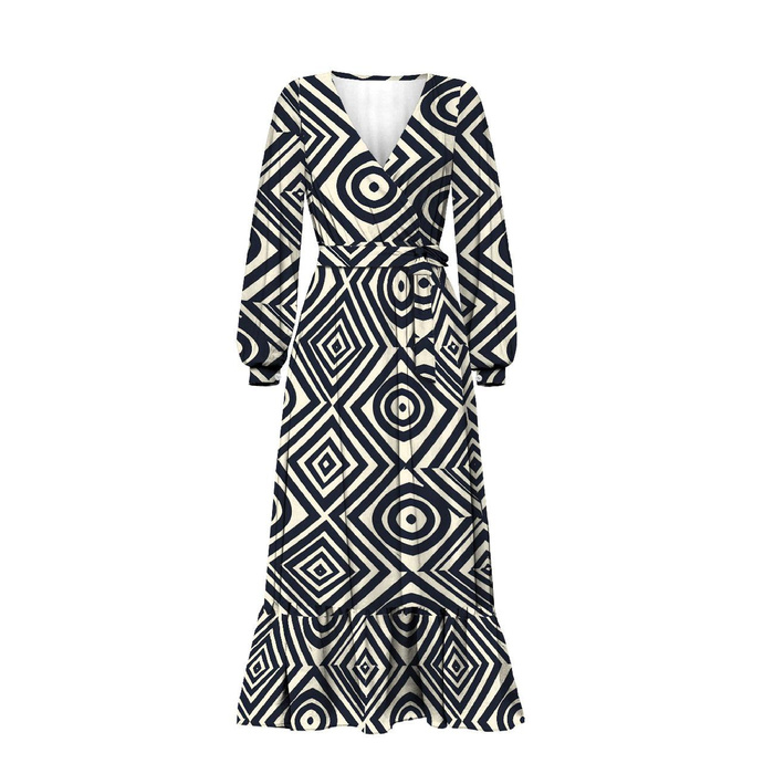 WRAP FLOUNCED DRESS "ABELLA" (XL)- GEOMETRIC PAT. 4 - sewing set 