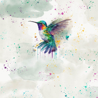 WATERCOLOR HUMMINGBIRD - panel (60cm x 50cm) Cotton woven fabric