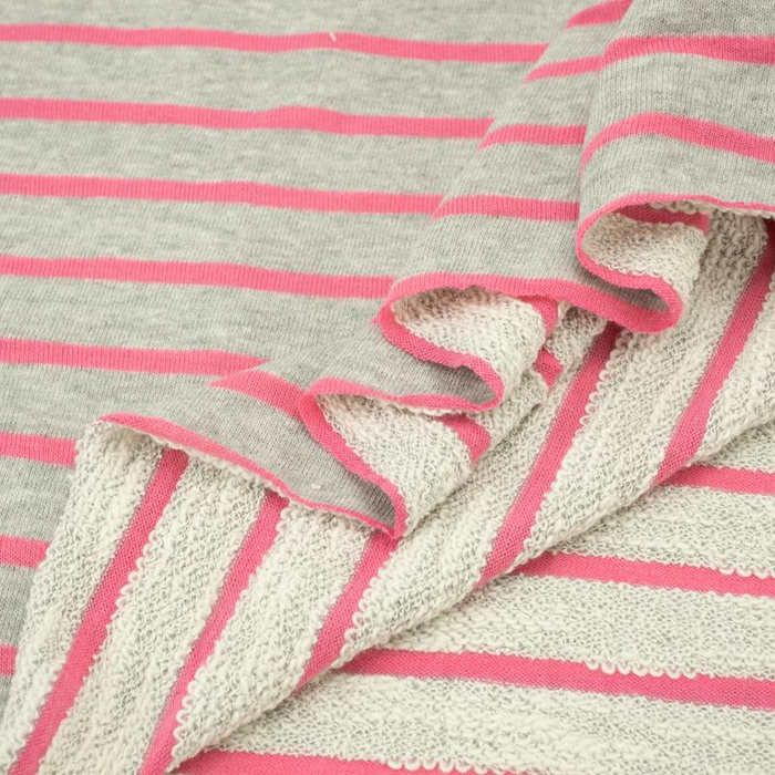 Fancy knit fabric - MELANGE GREY STRIPES / pink (2cmx0,7cm) 