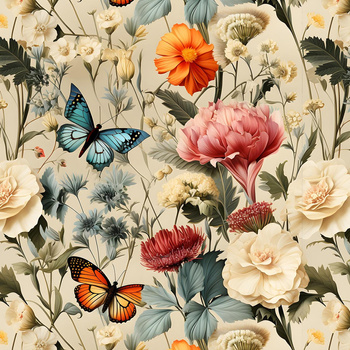 Butterfly & Flowers wz.9 - Hydrophobic brushed knit