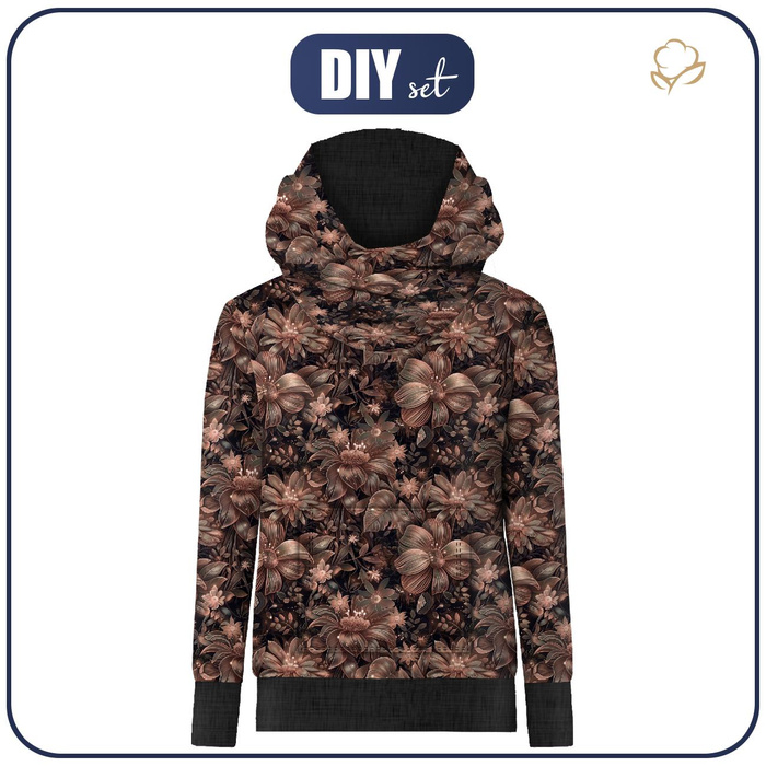 UNISEX HOODIE (HYDRA) - FLOWERS PAT.10/ Mocha Mousse - sewing set (98/104)