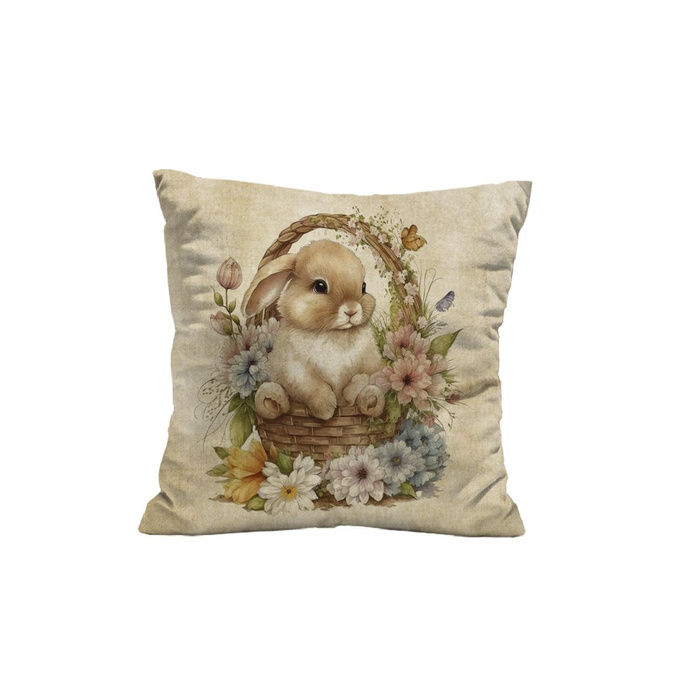 PILLOW 45X45 - BUNNY IN A BASKET PAT. 3 - Cotton woven fabric - sewing set