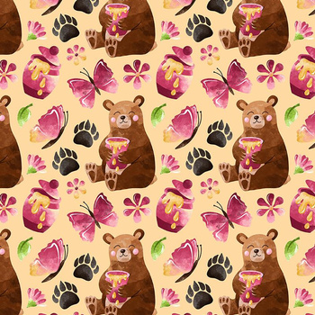 BEARS WITH HONEY (BEARS AND BUTTERFLIES) - looped knit fabric