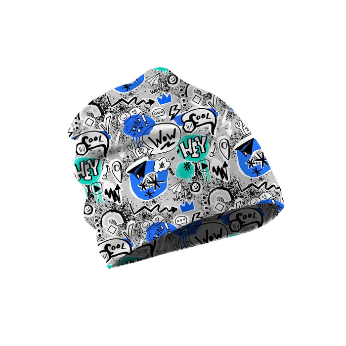 KID'S CAP AND SCARF (CLASSIC) - GRAFFITI / blue (SCHOOL DRAWINGS) 55-58