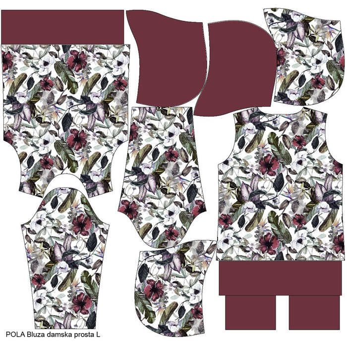 BLUZA DAMSKA (POLA) CLASSIC Z KAPTUREM - RAJSKIE KWIATY -  dzianina pętelkowa  XL