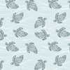 TURTLES / seaweed (BLUE PLANET) - Cotton woven fabric