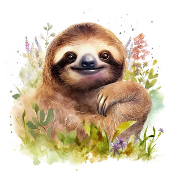 WATERCOLOR SLOTH W.2 - Paneel (75cm x 80cm) Wintersweat angeraut mit Elastan ITY