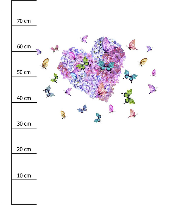 HEART / Květiny a motýli - panel (75cm x 80cm) teplákovina počesaná s elastanem ITY