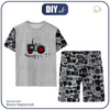 CHILDREN'S PAJAMAS "ADA" - TRACTOR GREY / melange light grey - Bamboo Single Jersey with elastan (110/116)