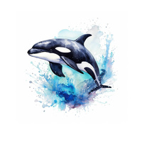 WATERCOLOR WHALE - Panel (75cm x 80cm) SINGLE JERSEY PANEL
