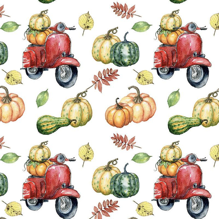 PUMPKINS ON THE SCOOTER (leaves) / white (PUMPKIN GARDEN)