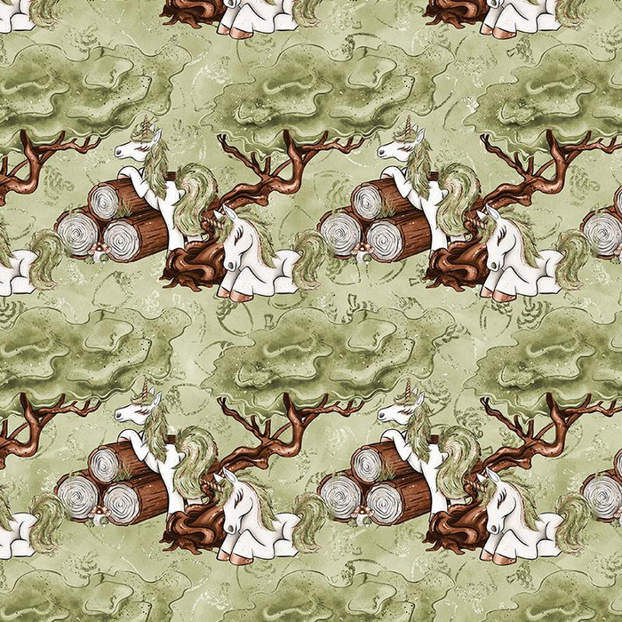 LEŚNE JEDNOROŻCE WZ. 2 / zielone - organický úplet single jersey s elastanem