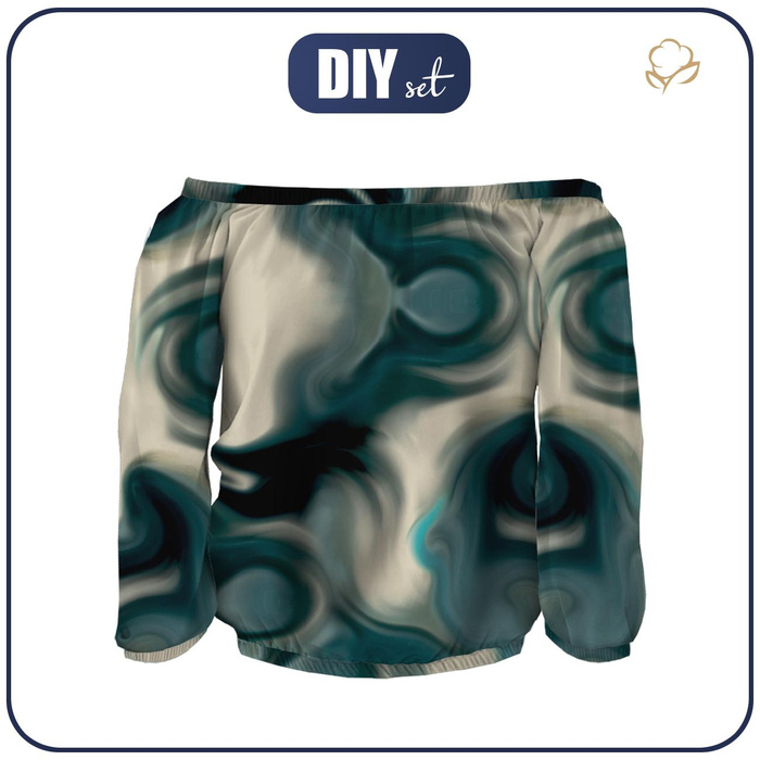 Bardot neckline blouse SOFIA - ABSTRACTION pat. 3 - sewing set S