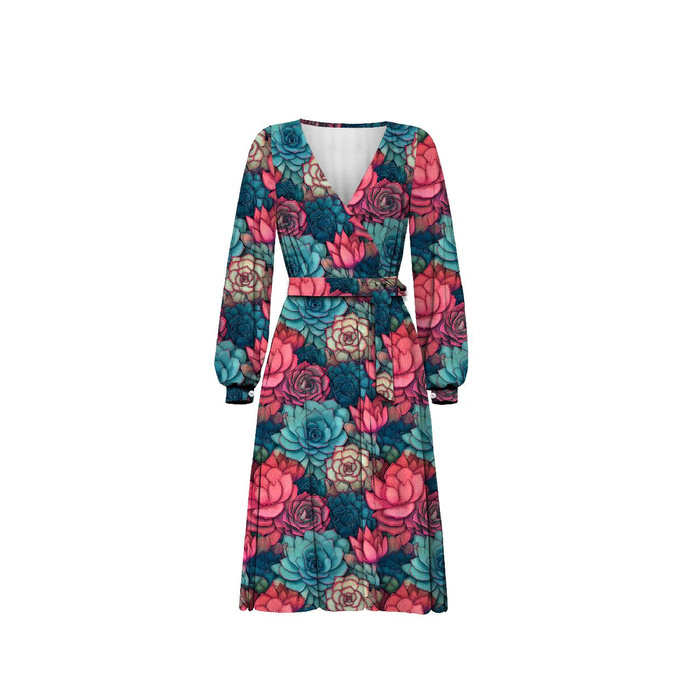 WRAP MIDI DRESS (BIANCA) - SUCCULENT PLANTS PAT. 6 - sewing set XL