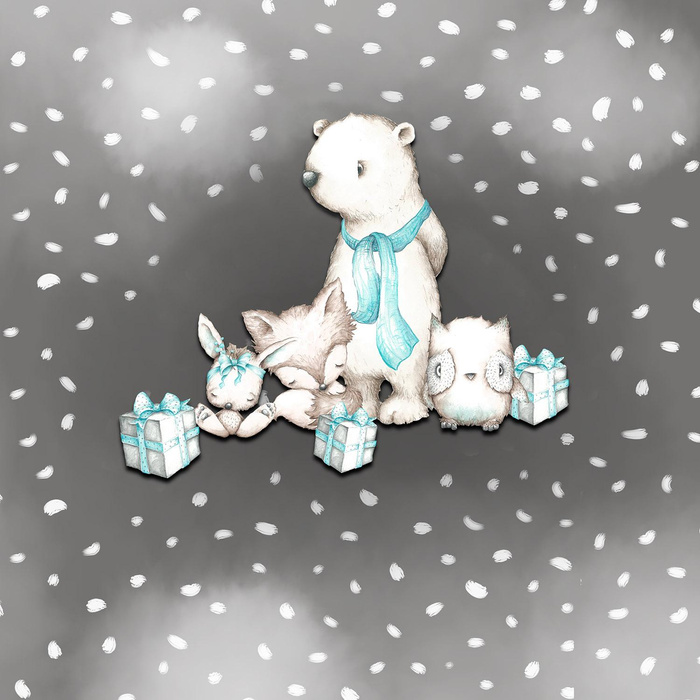 CHILDREN'S PAJAMAS " MIKI" - MAGICAL FRIENDS / WHITE TRACES / dark grey (MAGICAL CHRISTMAS FOREST) - Elastic cotton knit fabric (110/116)