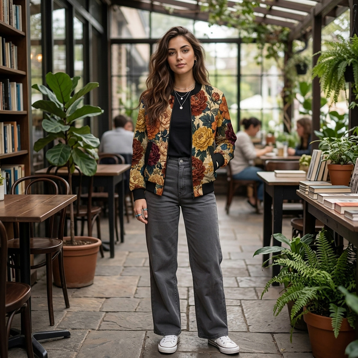 DÁMSKA BOMBER BUNDA (KAMA) - AUTUMN FLOWERS WZ. 26 - Sada šití XXL