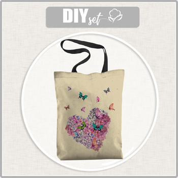 SHOPPER KABELKA - SRDEČNÍ KVĚTY / motýli - Panama 220g - Sada šití