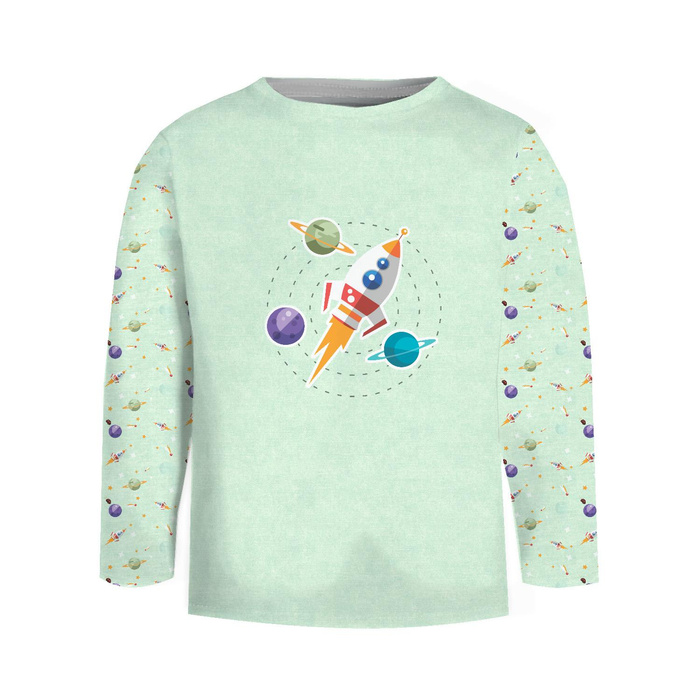 Longsleeve - RAKIETA I PLANETY (WYPRAWA W KOSMOS) / ACID WASH MIĘTOWY - single jersey (122/128)