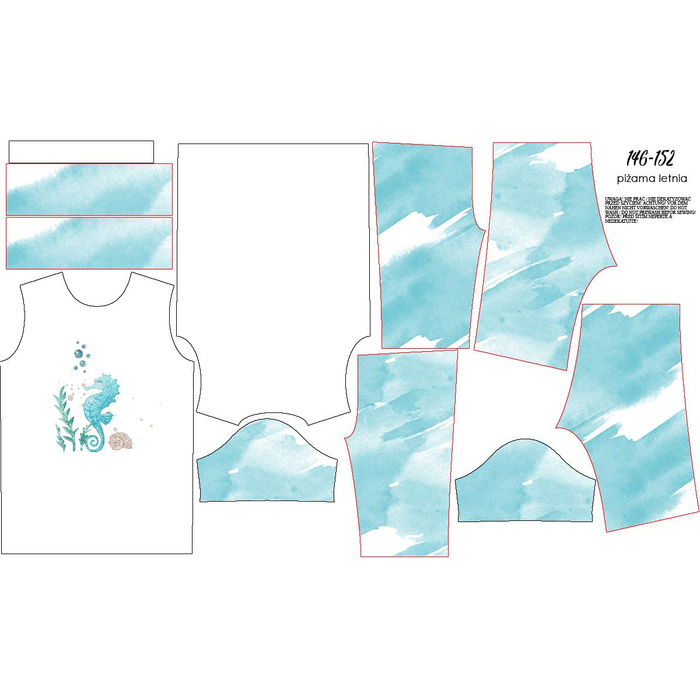 CHILDREN'S PAJAMAS "ADA" - SEA HORSES - sewing set (122/128)