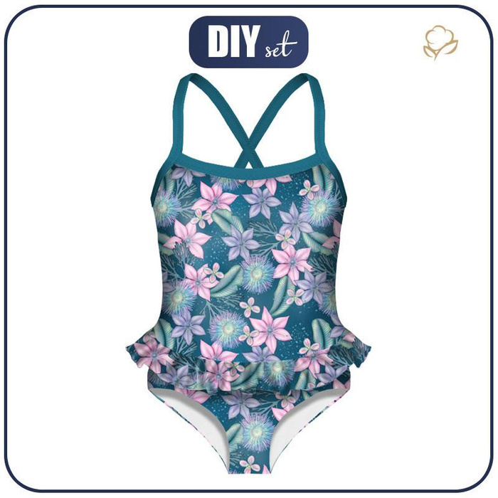Girl's swimsuit - WATER WORLD pat. 1 / sea blue - 146-152