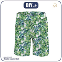KID`S SHORTS (RIO) - MINI LEAVES AND INSECTS PAT. 6 (TROPICAL NATURE) / white - looped knit fabric (158/164)
