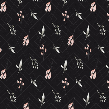 FLOWERS AND LEAVES pat. 4 / black - Waterproof woven fabric