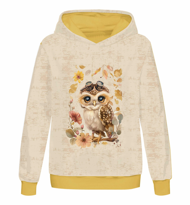 OWL STEAMPUNK FOREST VZ. 2 - panoramic panel SINGLE JERSEY (60cm x 155cm)