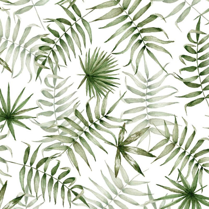 TROPICAL LEAVES pat. 3 / white (JUNGLE) - Viscose jersey