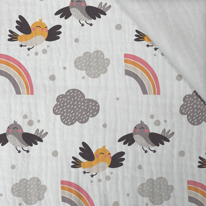 SPARROWS / rainbow (CATS WORLD) / white - Cotton muslin