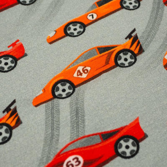 RYCHLÁ AUTA / červené na šedém - úplet TE210