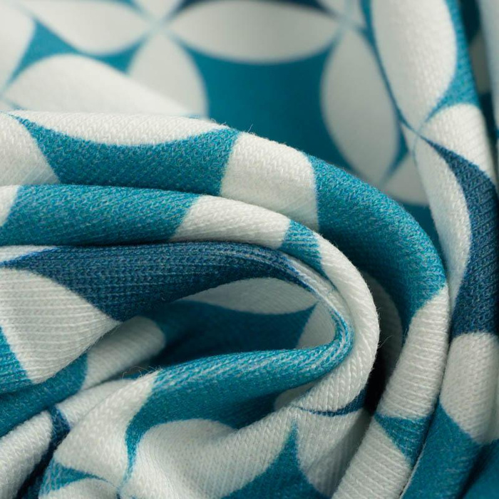 ROSETTES ( light blue ) / dark blue - Cotton woven fabric