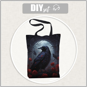 SHOPPER BAG - GOTHIC RAVEN pat. 2 - Waterproof woven fabric - sewing set