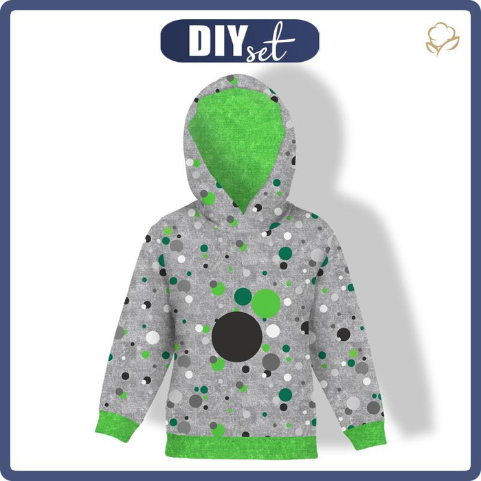 KID'S HOODIE - GREEN DOTSIES / ACID WASH GREY - looped knit fabric (98/104)