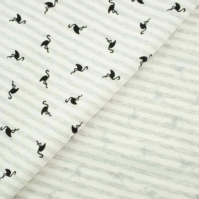 STRIPED FLAMINGOS / light grey - single jersey TE210