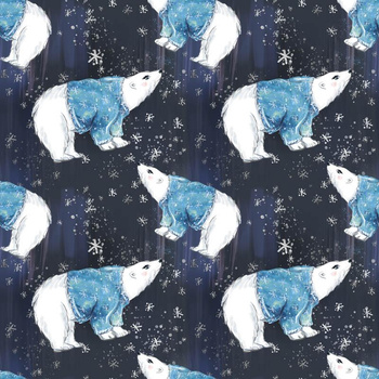 WHITE BEARS IN SWEATERS / navy (ENCHANTED WINTER) - single jersey
