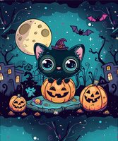 HALLOWEEN CAT MOON - panel (60cm x 50cm) Panama 220g