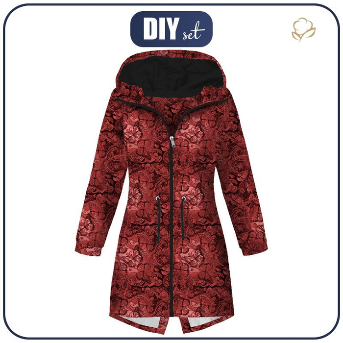 WOMEN'S PARKA (ANNA) - LACE BUTTERFLIES / red - softshell