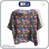LEICHTE OVERSIZE BLUSE "ELENA" - MINI EISVÖGEL UND MOHNBLUMEN (EISVÖGEL AUF DER WIESE) / schwarz - Nähset