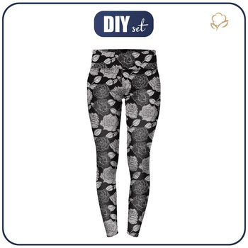 THERMO LEGGINSY DAMSKIE (GRETA) - CZARNE RÓŻE wz. 2 - zestaw do uszycia