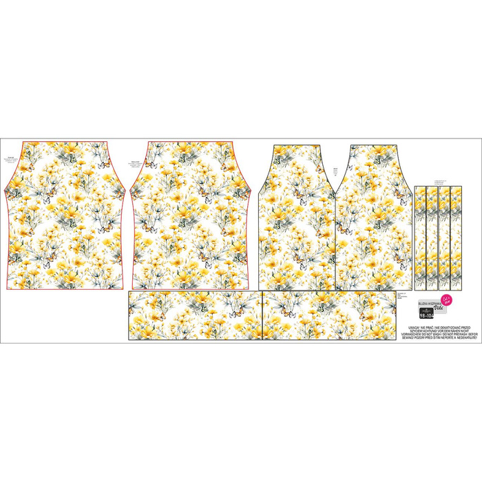 Bluzka hiszpanka (VIKI) - FFLOWERS (BUTTER YELLOW) - zestaw do uszycia 134-140