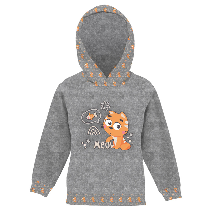 KID'S HOODIE (ALEX) - CATS / meow (CATS WORLD ) / ACID WASH GREY - looped knit fabric (110/116)